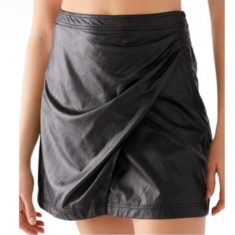 NWT Free People Black Vegan Leather Wrap Mini Skirt